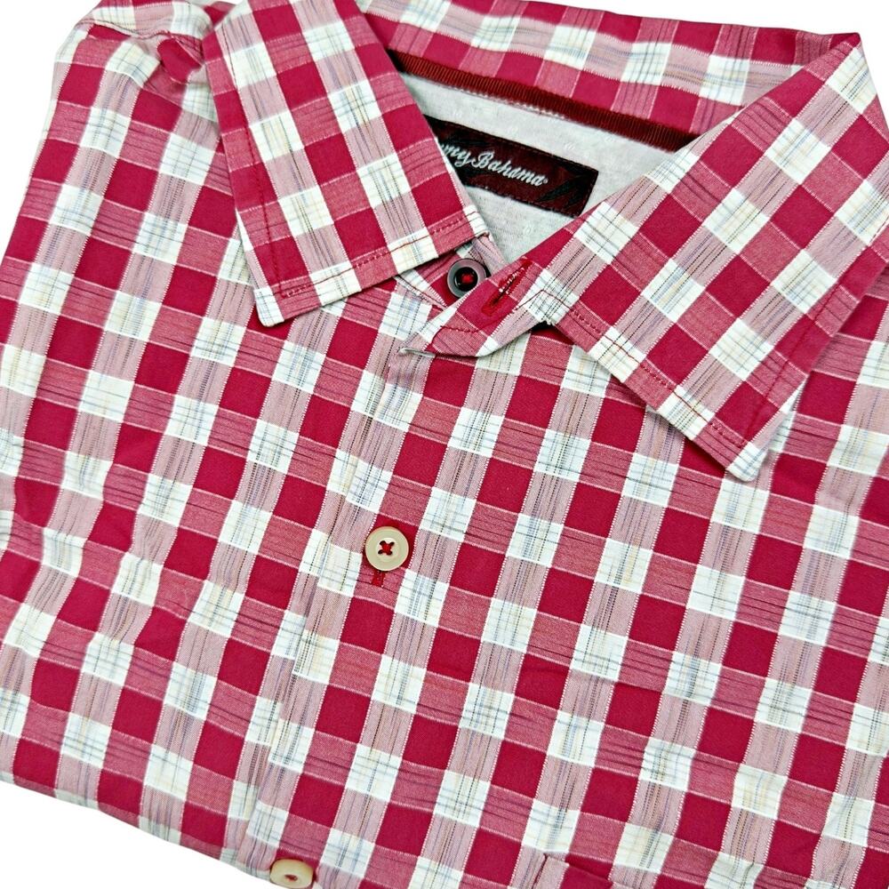 Tommy Bahama Long Sleeve Cotton Silk Blend Pink Plaid Shirt XLarge XL Casual